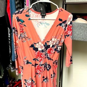 Coral with flower print dress
